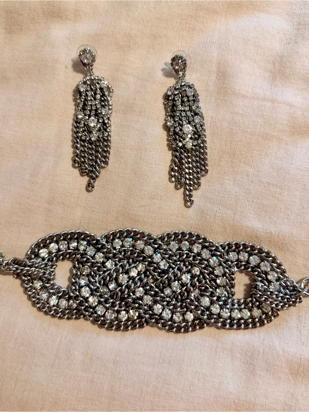 Stella & Dot Silver Crystal Braided Bracelet and earrings set